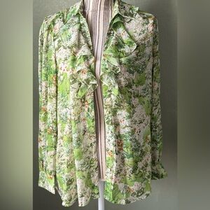 Floral Green Ruffle Blouse